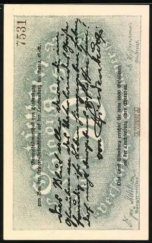 Notgeld Kahla 1921, 50 Pfennig, Fliegeraufnahme der Leuchtenburg, Serie Nr. 7531