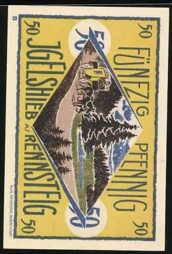 Notgeld Igelshieb am Rennsteig, 1921, 50 Pfennig, Wandernde Frauen, Landschaft mit Kutsche