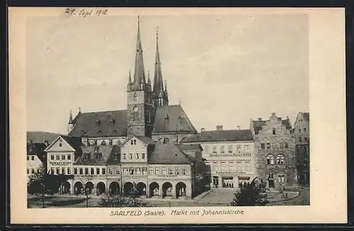 AK Saalfeld /Saale, Markt mit Johanniskirche