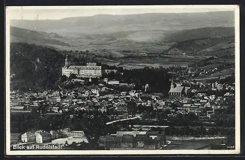 AK Rudolstadt, Teilansicht mit Schloss aus der Vogelschau