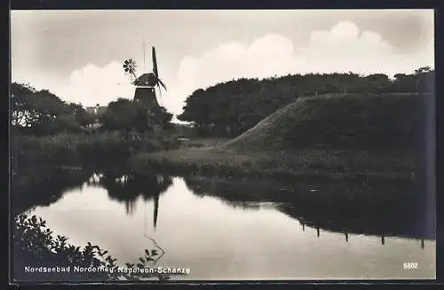 AK Norderney, Napoleon-Schanze mit Windmühle