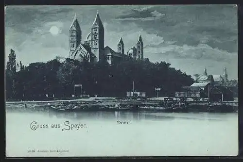 Mondschein-AK Speyer, Blick auf den Dom