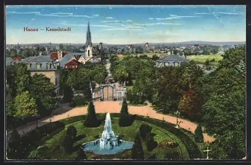 AK Hanau-Kesselstadt, Teilansicht mit Anlagen und Brunnen