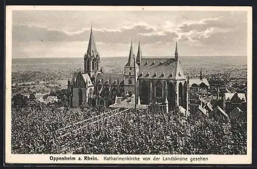 AK Oppenheim, Katharinenkirche von der Landskrone gesehen