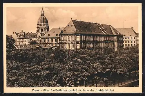 AK Mainz, Altes Kurfürstliches Schloss und Turm der Christuskirche