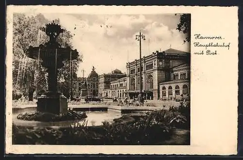 AK Hannover, Hauptbahnhof mit Post