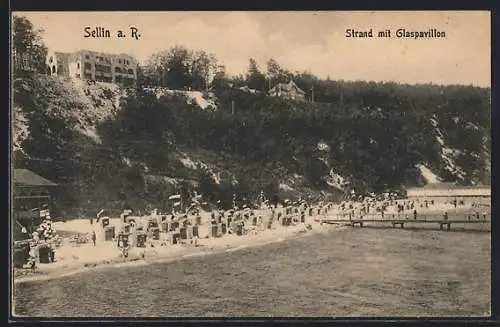 AK Sellin a. R., Strand mit Glaspavillon