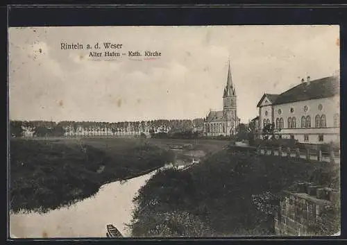 AK Rinteln a. d. Weser, Alter Hafen und Katholische Kirche