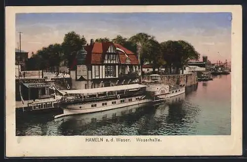 AK Hameln a. d. Weser, Weserdampfer Braunschweig, Weserhalle