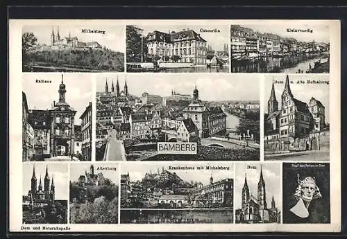 AK Bamberg, Concordia, Kleinvenedig, Rathaus, Altenburg, Dom und Maternkapelle