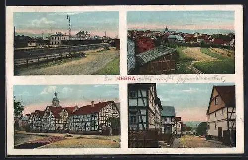 AK Bebra, Bahnhof, Gesamtansicht, Alte Fachwerkhäuser