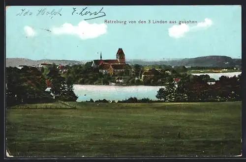 AK Ratzeburg, Teilansicht mit Kirche von den drei Linden aus gesehen