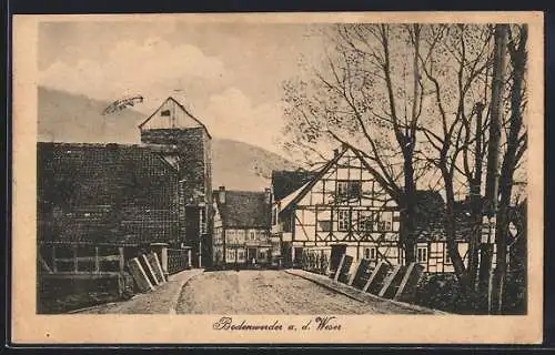 AK Bodenwerder a. d. Weser, Strassenpartie mit Fachwerkhaus