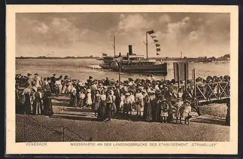 AK Vegesack, Weserpartie an der Landungsbrücke des Cafe Strandlust