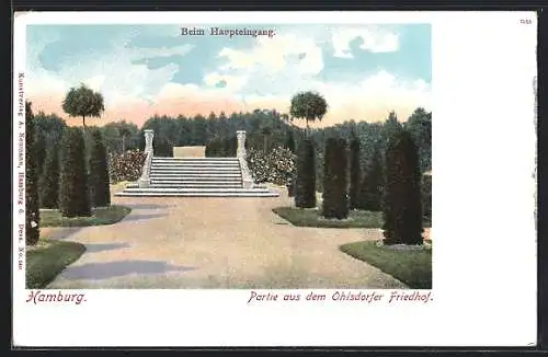 AK Hamburg, Ohlsdorfer Friedhof, beim Haupteingang