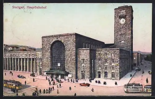 AK Stuttgart, Strassenbahnverkehr vor dem Hauptbahnhof