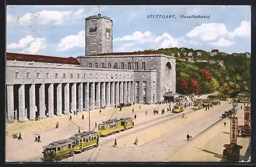 AK Stuttgart, Strassenbahnen am Hauptbahnhof