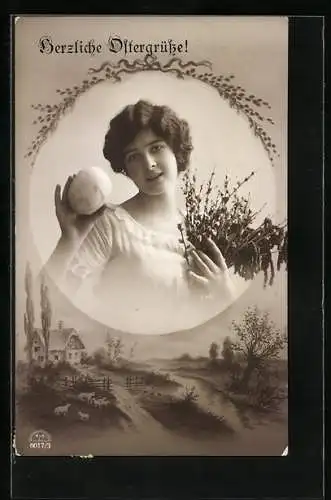 Foto-AK R & K / L Nr. 6017 /3: Junge Dame mit Osterei