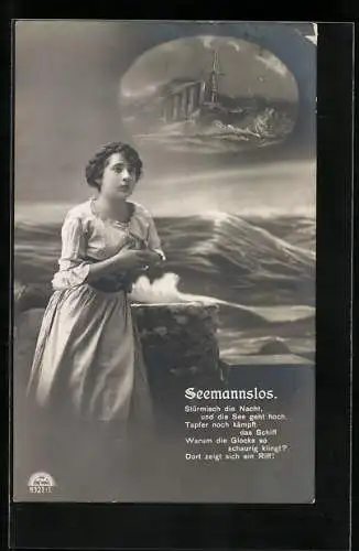 AK Frau denkt an ihren Mann auf Kriegsschiff