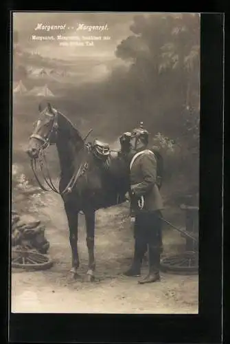 Foto-AK R & K / L Nr. 5719 /1: Soldat mit Pferd im Morgenrot