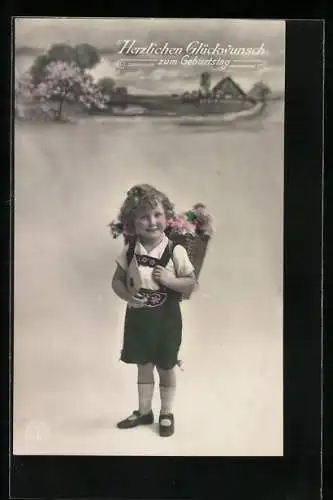 Foto-AK R & K / L Nr. 8800 /4: Kind in Tracht mit Blumenkorb