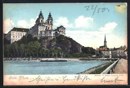 AK Melk a. d. Donau, Stift Melk vom Wasser aus