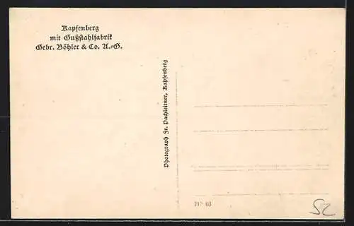 AK Kapfenberg, Gesamtansicht mit Gussstahlfabrik Gebr. Böhler & Co. aus der Vogelschau