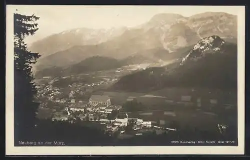 AK Neuberg a. d. Mürz, Totalansicht mit Bergpanorama aus der Vogelschau