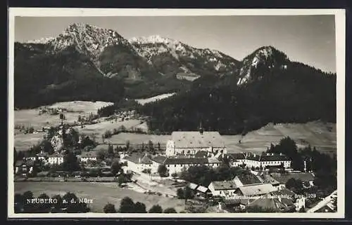 AK Neuberg a. d. Mürz, Teilansicht mit Gipfelpanorama aus der Vogelschau