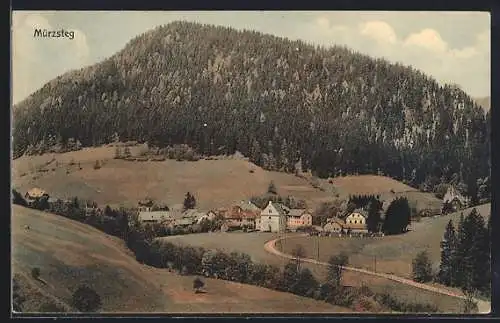 AK Mürzsteg, Ortsansicht mit Blick gegen das Hochgebirge