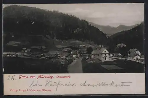 AK Mürzsteg /Steiermark, Teilansicht mit Bergen