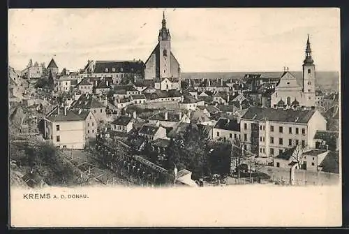AK Krems a. d. Donau, Teilansicht mit Kirche