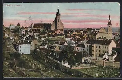AK Krems a. d. Donau, Teilansicht mit Kirche