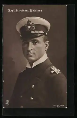 AK Brustbild des Kapitänleutnants Weddigen in Uniform