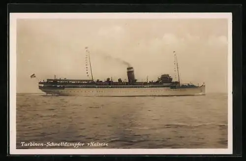 AK Turbinen-Schnelldampfer Kaiser, Passagierschiff des Hapag-Bäderdienstes, mit Bordstempel
