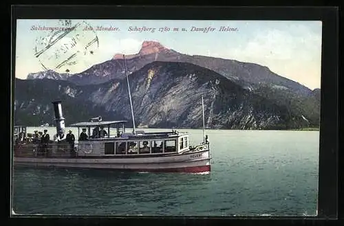 AK Dampfer Helene auf dem Mondsee, Schafberg