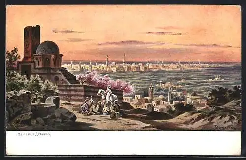 Künstler-AK F.Perlberg: Damaskus, Ortsansicht von oben