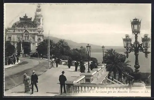 AK Monte-Carlo, Le Casino pris des Nouvelles Terrasses m. Spaziergängern