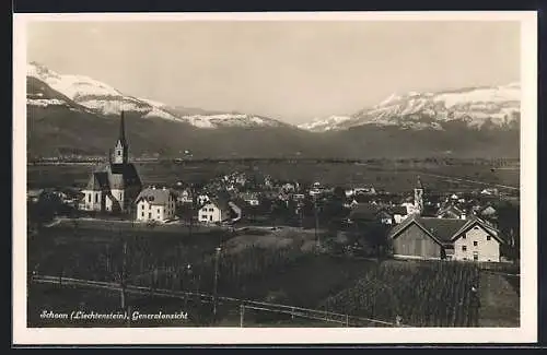 AK Schaan, Generalansicht gegen Bergpanorama