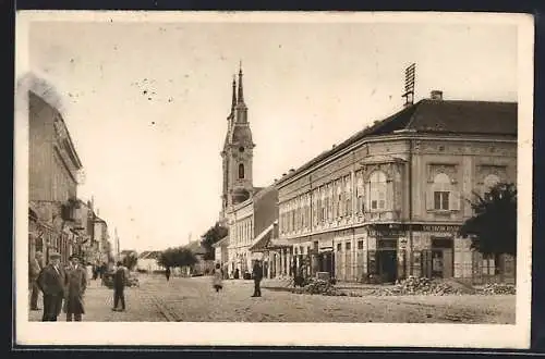 AK Pancevo, Strassenpartie mit Geschäften