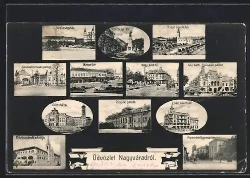 AK Nagyvárad / Grosswardein, Bémer tér, Szabad Kömuves páholy, Püspöki palota