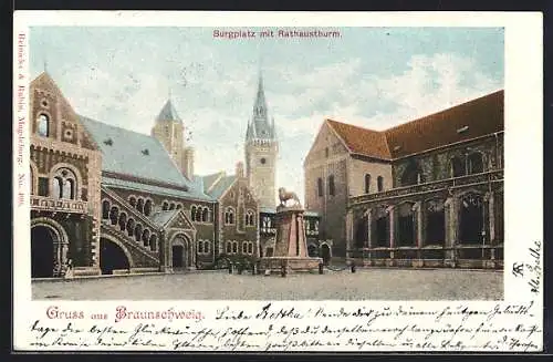 AK Braunschweig, Burgplatz mit Rathausthurm