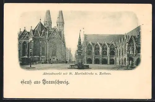 AK Braunschweig, Altstadtmarkt, St. Martinikirche und Rathaus