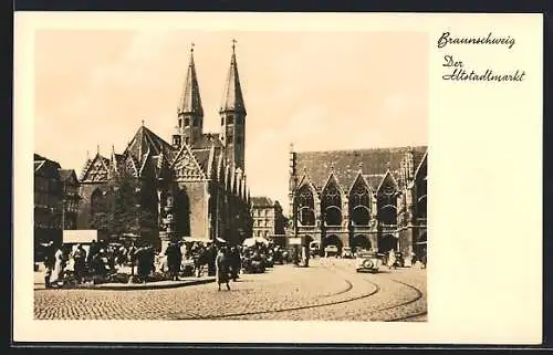 AK Braunschweig, Altstadtmarkt mit Marktständen