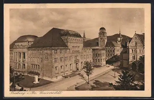 AK Freiburg i. Br., Universität mit Strasse aus der Vogelschau