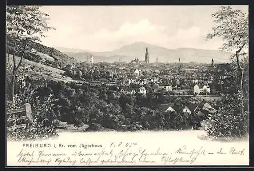 AK Freiburg i. Br., Stadtansicht vom Jägerhaus