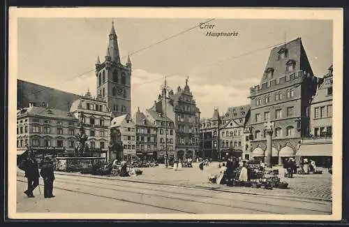 AK Trier, Hauptmarkt mit Marktständen