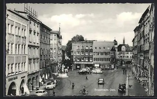 AK Rosenheim /Obb., Platz mit Denkmal aus der Vogelschau