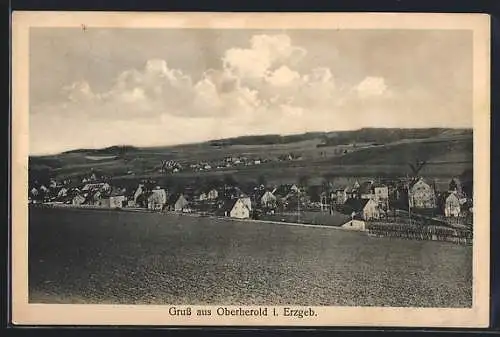 AK Oberherold /Erzgeb., Ortsansicht von einem Acker aus