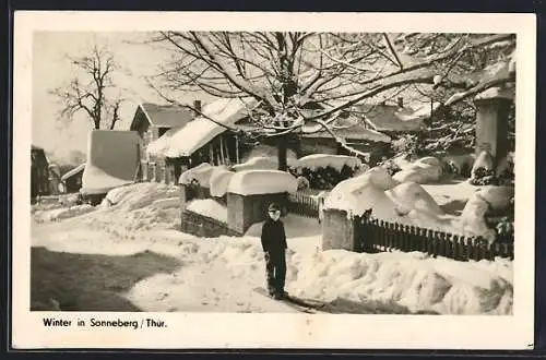 AK Sonneberg /Th., Strassenpartie im Winter